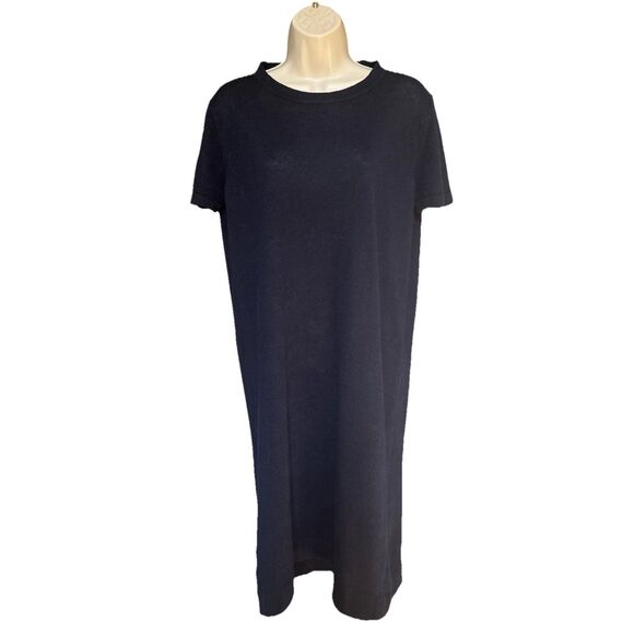 Jenni Kayne Size M Wool Sweater Dress Navy Blue Short Sleeve Knee Length - Picture 1 of 9
